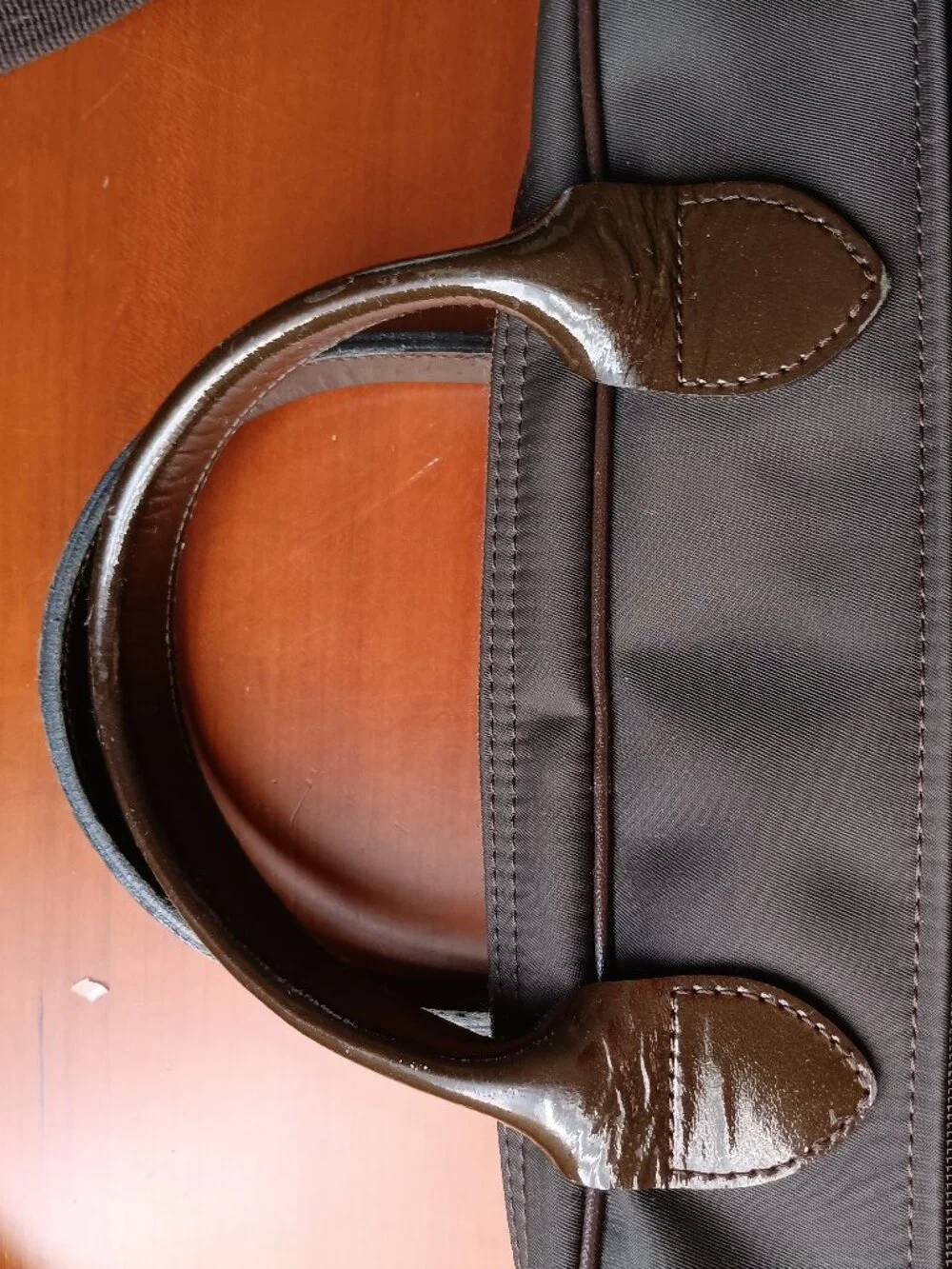 Longchamp Briefcase Brown Nylon Canvas & Patent Leather Pre-Loved MADE IN FRANCE